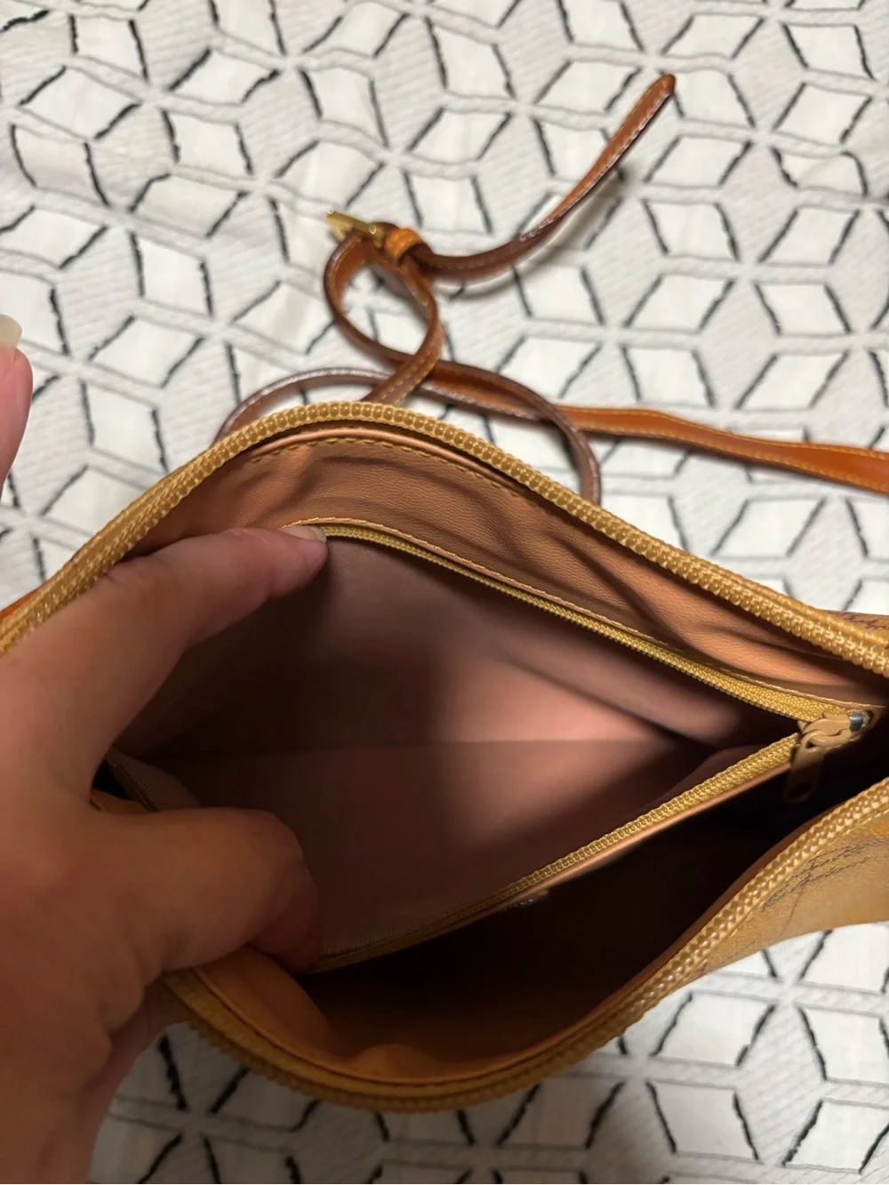 Alviero Martini Tan Geo Map Leather Messenger Crossbody